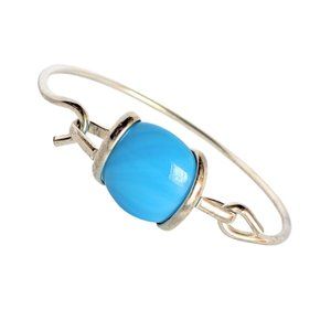 Silver And Blue Turquoise Glass Wire Bracelet With Matching Pendant